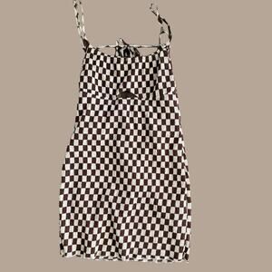 Emory Park Checkered Bodycon Mini Dress Medium Cutout Y2K Brown White Spaghetti
